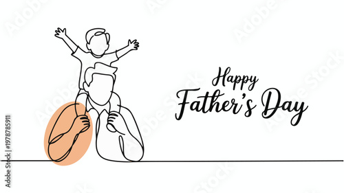 Father carrying son on shoulders continuous line drawing for Happy Fathers Day greeting