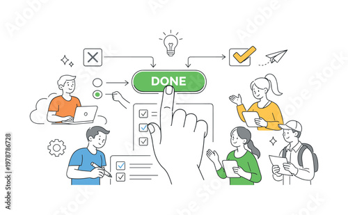 User interacting with a digital platform to complete tasks efficiently, illustrating intuitive navigation and decision-making flow, using a clear metaphor of a hand