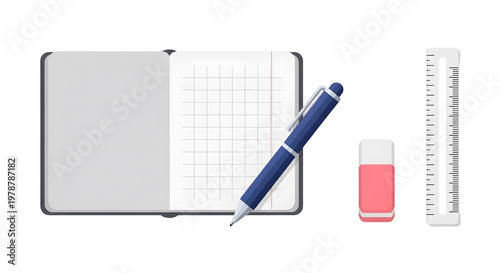 Wallpaper Mural School Supplies Open Notebook Pen Eraser Ruler Torontodigital.ca