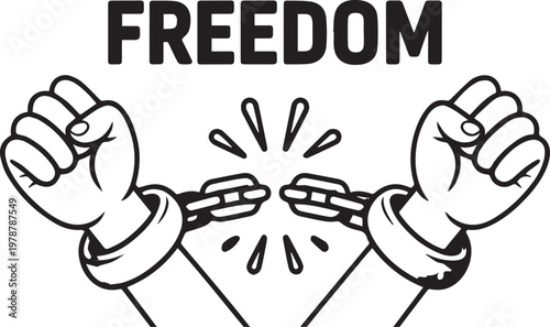 Powerful vector illustration of hands breaking chains, symbolizing freedom and liberation from oppression.
