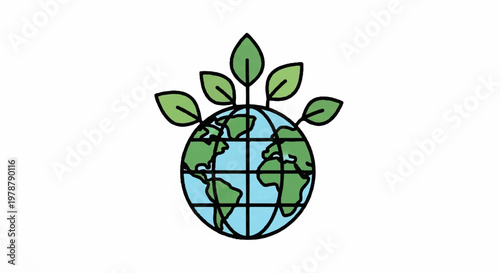 Earth with green leaves growing out symbolizing eco friendly and sustainable environment