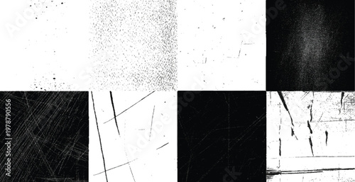 Grunge Distressed Checkerboard Texture Seamless Pattern, Black and White Rough Overlay Background with Scratches Noise and Vintage Grunge Effect Transparent PNG