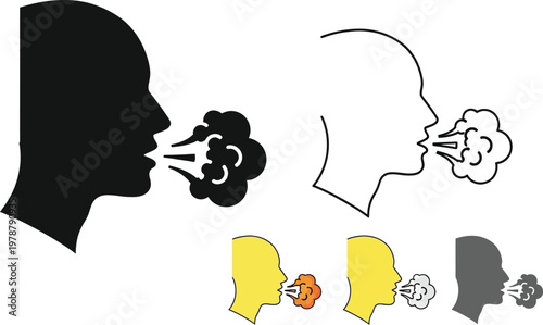 Profile heads show a person exhaling or sneezing in a simple clear graphic illustration.