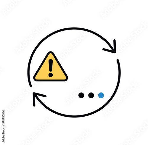 Retry mechanism and failed request recovery in unstable network conditions within digital systems, a simple circular arrow around a small warning symbol and a dot