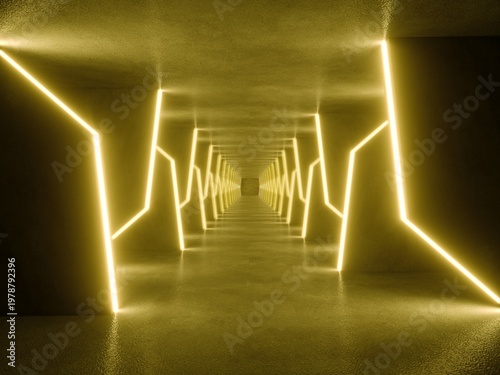 gold modern lighting with interior empty tunnel, 3d rendering sci-fi concept