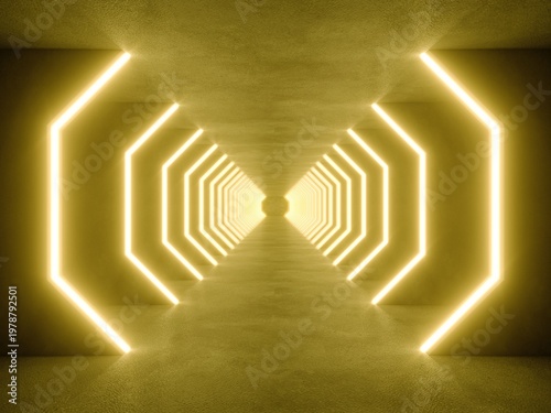 gold modern lighting with interior empty tunnel, 3d rendering sci-fi concept