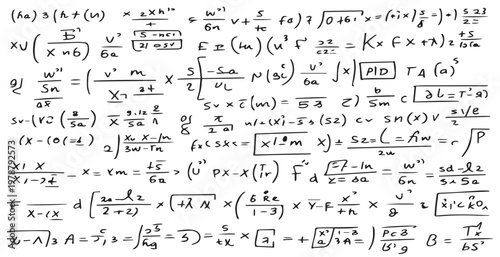 Handwritten Math Equations Background Seamless Pattern, Algebra and Geometry Formulas Doodle Texture, Scientific Calculations Sketch on Transparent Background