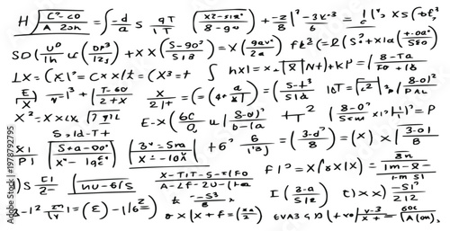 Handwritten Math Equations Background Seamless Pattern, Algebra and Geometry Formulas Doodle Texture, Scientific Calculations Sketch on Transparent Background