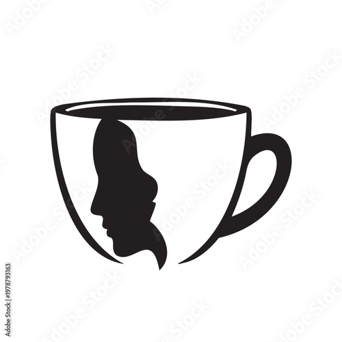 Optical Illusion of Two Faces in Profile within a Coffee Cup Silhouette