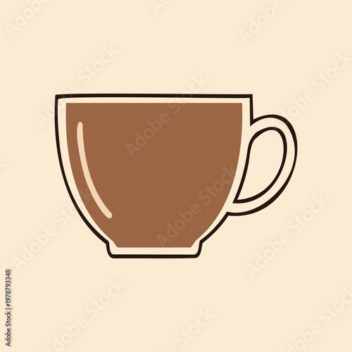 Minimalist brown coffee cup icon isolated on beige background for branding and design