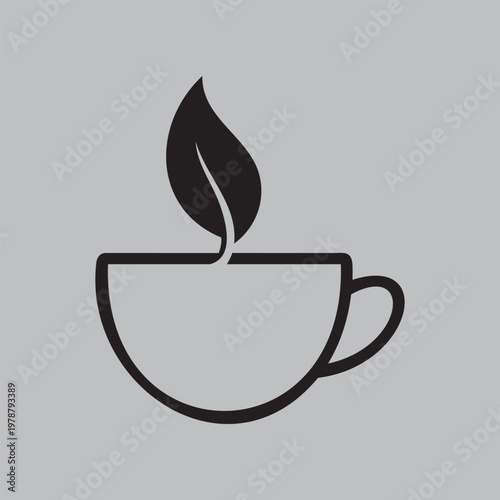Minimalist black and white coffee cup icon with steam for hot beverage concept