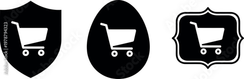 Black Shopping Cart Icon Set Isolated on White Background for E-commerce and Online Store Design