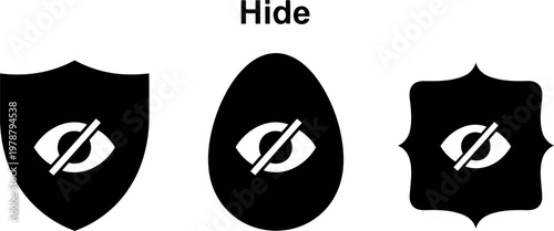 Canvastavla Black Hide Privacy Icons Set with Shield, Egg, and Badge Shapes for Security and
