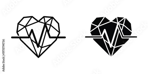 Geometric heart shapes with electrocardiogram lines representing love and health connection
