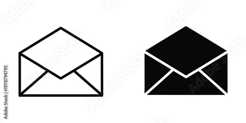 Contrast between open and closed envelope icons in black and white design