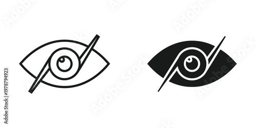 Contrast between a simple line drawing eye and a filled-in stylized eye icon