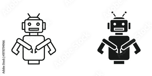 Contrasting robotic characters with different visual styles standing with arms crossed