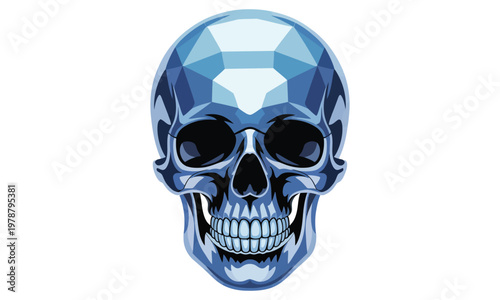 Blue gemstone skull icon isolated on white background with geometric facets