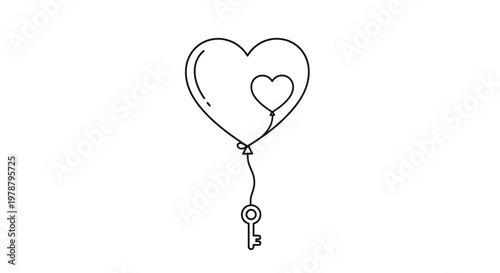 Bild auf Leinwand A simple line drawing depicts a heart shaped balloon with a smaller heart inside