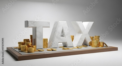 Wealth and tax concept featuring bold white letters surrounded by plenty of gold coins. A clear representation of income tax, financial responsibility, and capital gains management