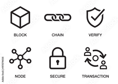 Blockchain technology icons vector illustration for block chain verify node secure transaction.