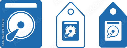 Blue Washing Machine Icon Set with Laundry Tag Labels for Cleaning and Appliance Design