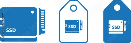 Blue SSD Icon Set for Data Storage, Technology, and Digital Hardware Applications