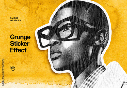 Grunge Sticker Photo Effect Mockup