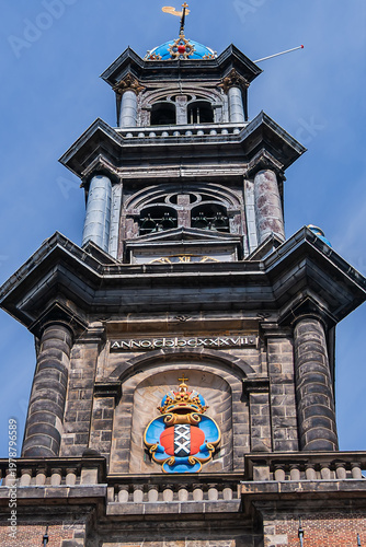Renaissance style Western Church (Westerkerk, 1620 - 1631) - Dutch Protestant church. It stands on edge of Amsterdam’s Jordaan district, on Prinsengracht (Prince's Canal). Amsterdam, The Netherlands.