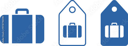 Blue luggage and travel tag icons set for travel, tourism, and baggage identification designs