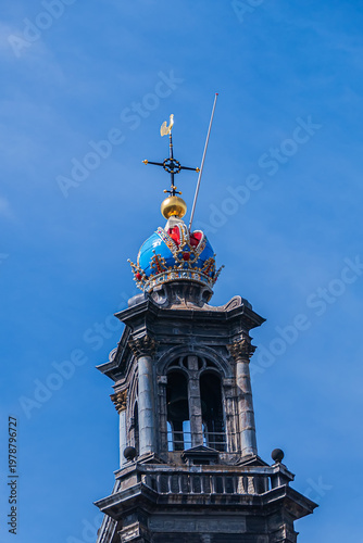 Renaissance style Western Church (Westerkerk, 1620 - 1631) - Dutch Protestant church. It stands on edge of Amsterdam’s Jordaan district, on Prinsengracht (Prince's Canal). Amsterdam, The Netherlands.