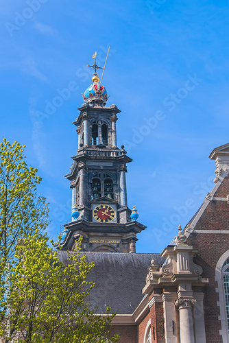 Renaissance style Western Church (Westerkerk, 1620 - 1631) - Dutch Protestant church. It stands on edge of Amsterdam’s Jordaan district, on Prinsengracht (Prince's Canal). Amsterdam, The Netherlands.