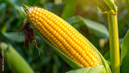 Fresh Corn on the Cob Growing in a Field.