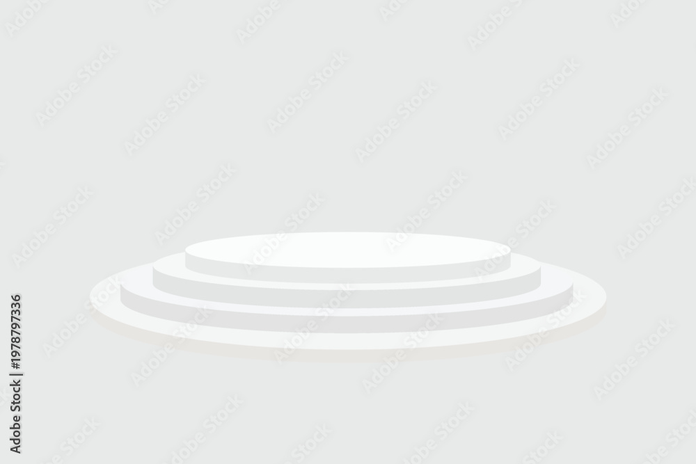 Obraz premium White empty circular stage podium with three steps level for product presentation on gray studio background space area.
