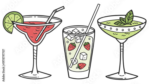 Set of Cold Refreshments for Beach and Vacation Themes