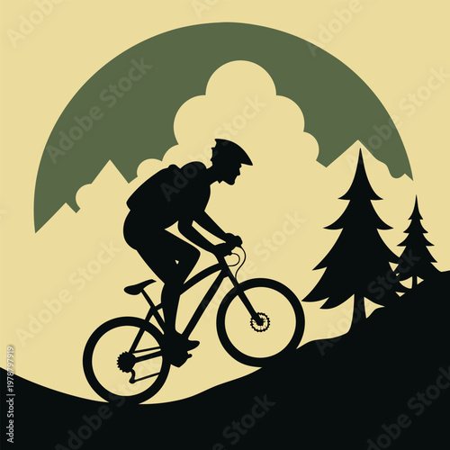 A silhouette of a mountain biker ascending a Rugg 