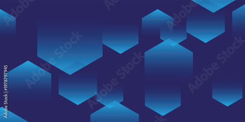 Modern blue hexagons float in gradient shades, modern design suits tech or corporate themes, clean minimal composition with soft gradients, background illustration