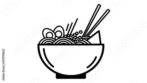 Bowl of Noodles with Chopsticks Inside.