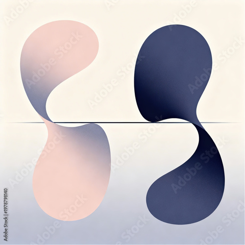 Balance of Life as two abstract, minimalistic forms in equilibrium over a horizontal line, gradient fills, symbolizing emotional strenght and serenity.eps