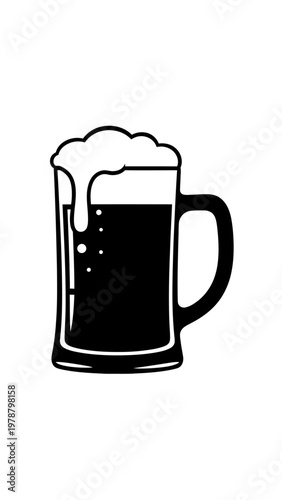 Frothy beer in a mug.