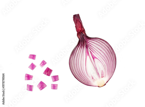 Red onion slices isolated on a white background, contour