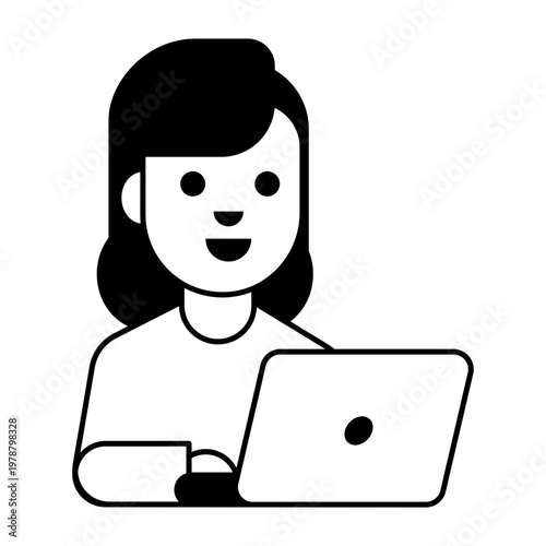 A glyph style icon depicting working woman