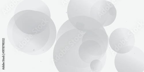 Abstract soft gray circles float across a minimalist background, smooth floating spheres with subtle gradient depth, vector design