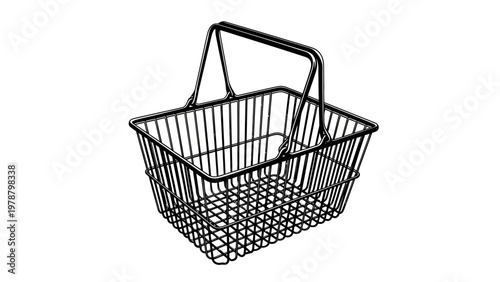 Tableau sur toile Black wire shopping basket with handle.