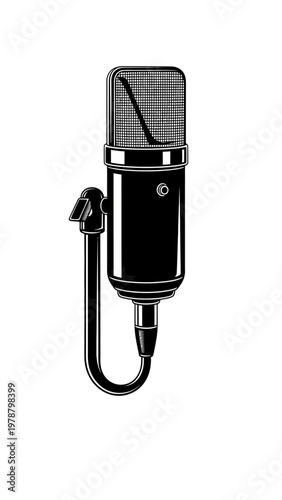 Black microphone with cord and plug.
