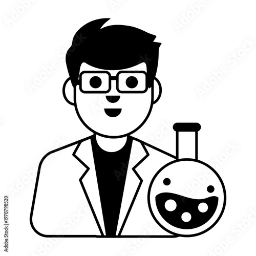 A glyph style icon depicting scientist at lab