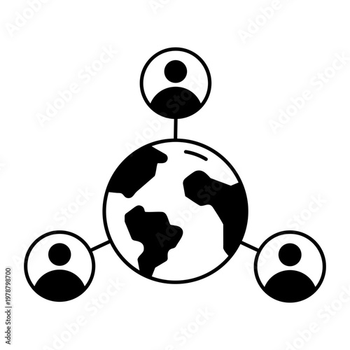 A glyph style icon showing global networking connections