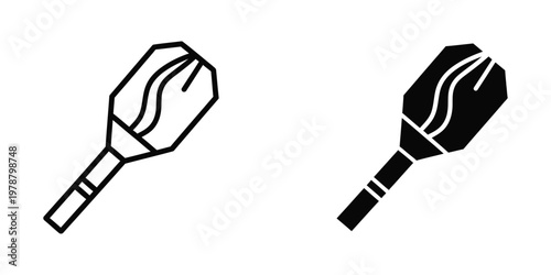 Two stylized depictions of a spatula and a ladle with contrasting fill designs