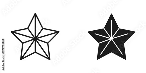 Comparison of a line-drawn star and a filled star with white internal lines