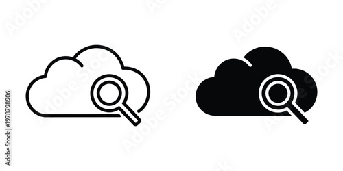 Comparison of cloud search icons in different styles and colors